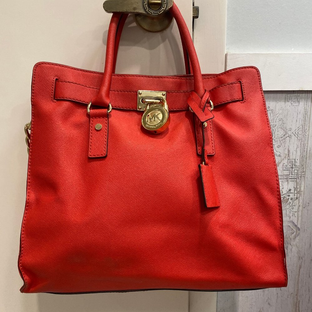 Michael Kors Red Large Hamilton Purse Tote Handbag